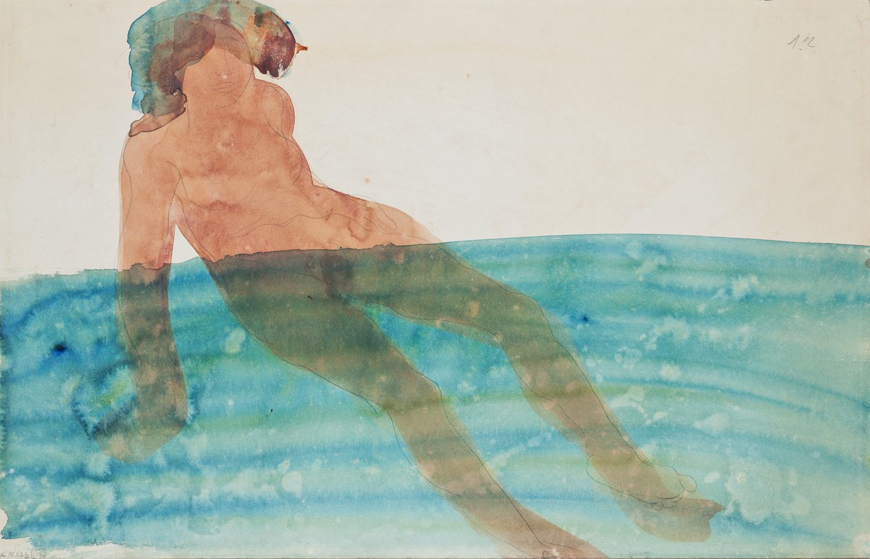 Badende kvinne, før 1902 (blyant og akvarell på papir) av Auguste Rodin