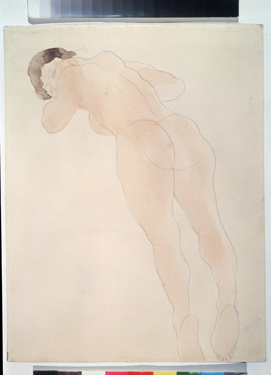 ""Nu"" (naken) Liggende naken kvinne. Akvarell av Auguste Rodin (1840-1917) 1900-1908 Pushkin-museet, Moskva av Auguste Rodin