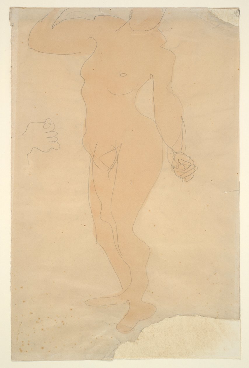 Stående naken (hodet delvis kuttet av kanten på papiret) av Auguste Rodin