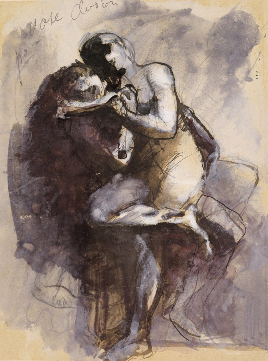 Vase Clodion (Lovers) ca. 1880 (svart blekk med gouache og grafitt på papir) av Auguste Rodin