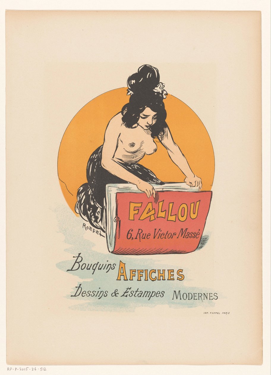 Plakat for bok- og trykkeri Fallou i Paris av Auguste Roedel