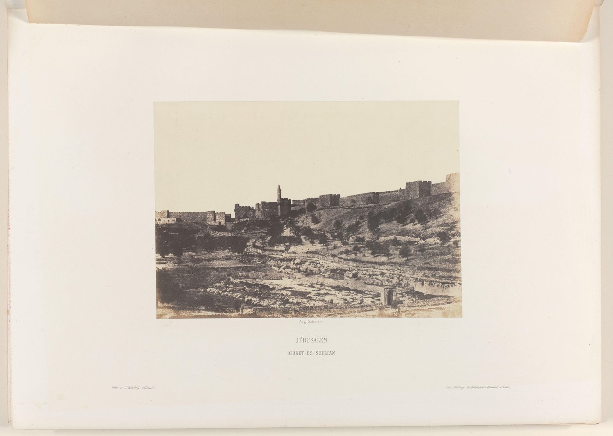 Birket-es-Soultan-bassenget utenfor den gamle bymuren i Jerusalem Jerusalem. Birket-es-Soultan (tittel på objekt) av Auguste Salzmann