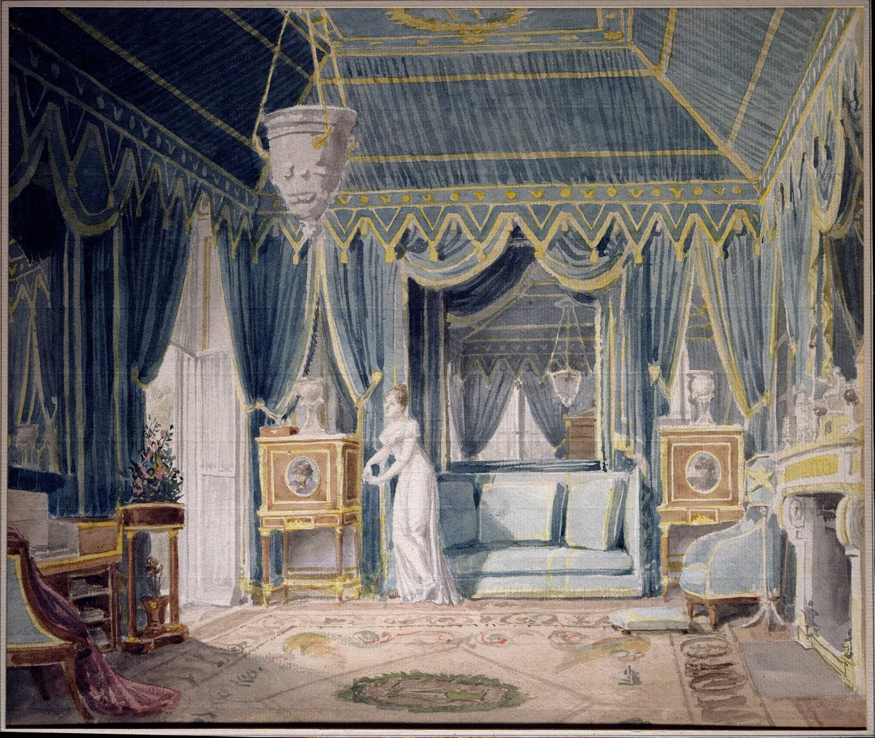 Boudoir av dronning Hortense de Beauharnais (1783-1837) i 1811. Akvarell av Auguste Garneray (1785-1824). Privat samling av Auguste Simon Garneray
