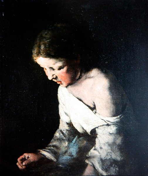 Young Girl Sewing, ca. 1865 (olje på lerret) av Auguste Theodule Ribot