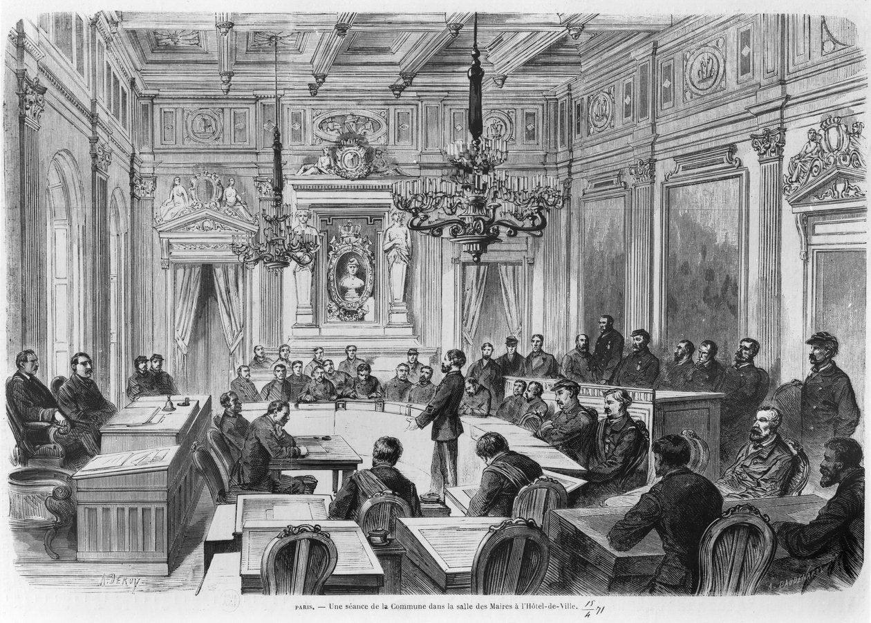 Medlemmer av kommunen i møte på Hotel de Ville, Salle des Maires, Paris, 1871 av Auguste Victor Deroy