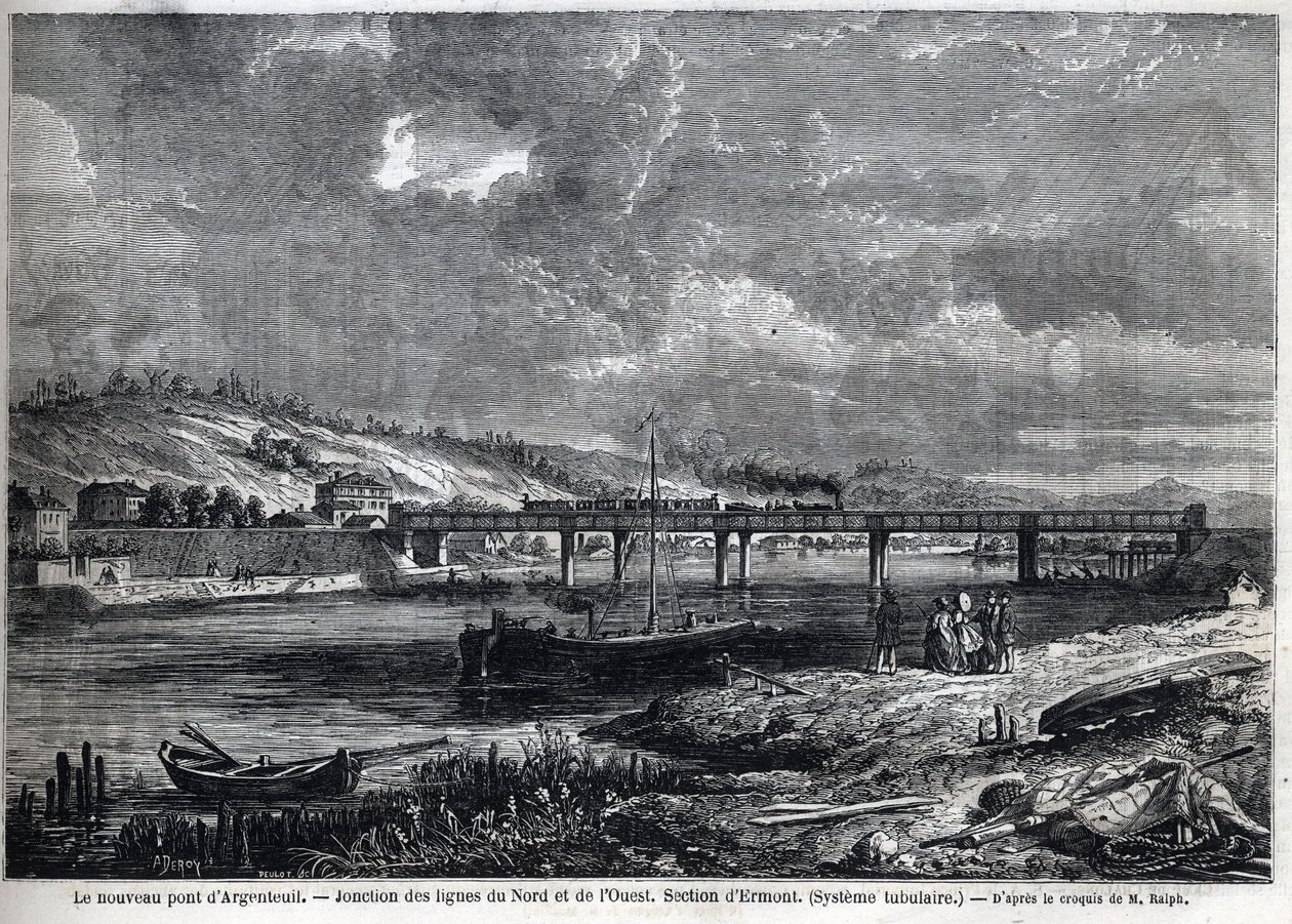The new Bridge has Argenteuil. Junction of the North and West lines. Ermont section (tubular system). Engraving after sketch by Ralph in “” Le Monde illustrious””, 29/08/1863. Private collection. av Auguste Victor Deroy
