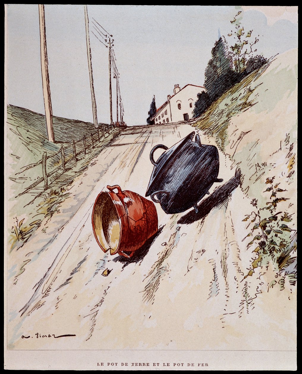 Leirgryten og jerngryten - i "" Les Fables de La Fontaine"", ill. av Auguste Vimar (1851-1916), Tours, hos A, Mame & Son av Auguste Vimar