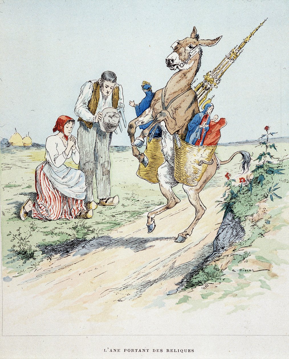 Eselet som bærer relikvier i "" Fables de La Fontaine, ill. av Auguste Vimar (1851-1916), Tours, at A, Mame & Fils av Auguste Vimar