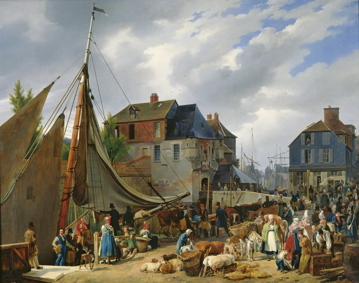 Laster husdyr på "Passasjeren" i havnen i Honfleur, 1823 av Auguste Xavier Leprince