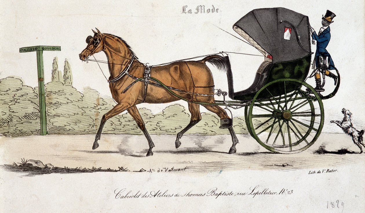 Cabriolet fra verkstedene til Thomas Baptiste - gravering av Valmont av Auguste de (after) Valmont