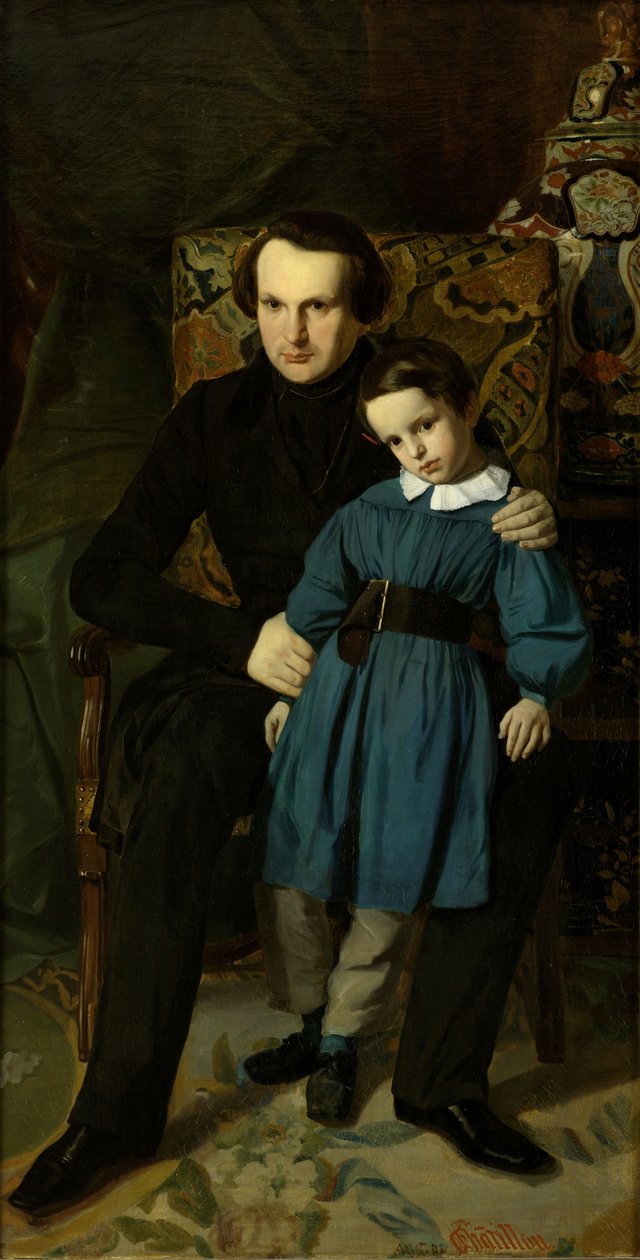 Portrett av Victor Hugo 1802-1885 med sønnen, 1836. av Auguste de Chatillon