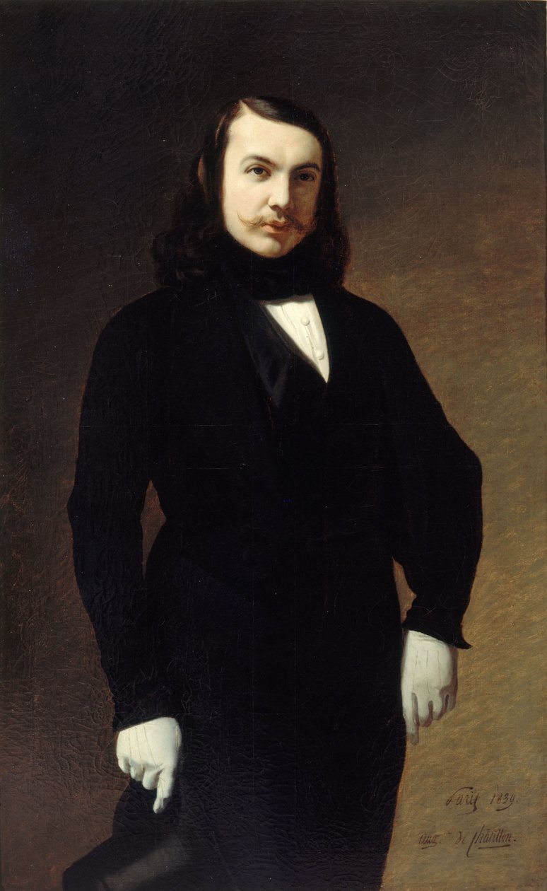 Portrett av poeten Théophile Gautier 1811-1872, 1839. av Auguste de Chatillon