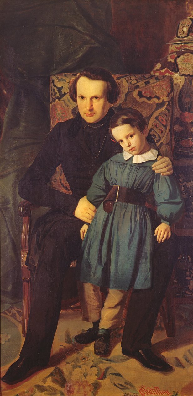 Victor Hugo (1802-85) og hans sønn, Francois-Victor, 1836 av Auguste de Chatillon