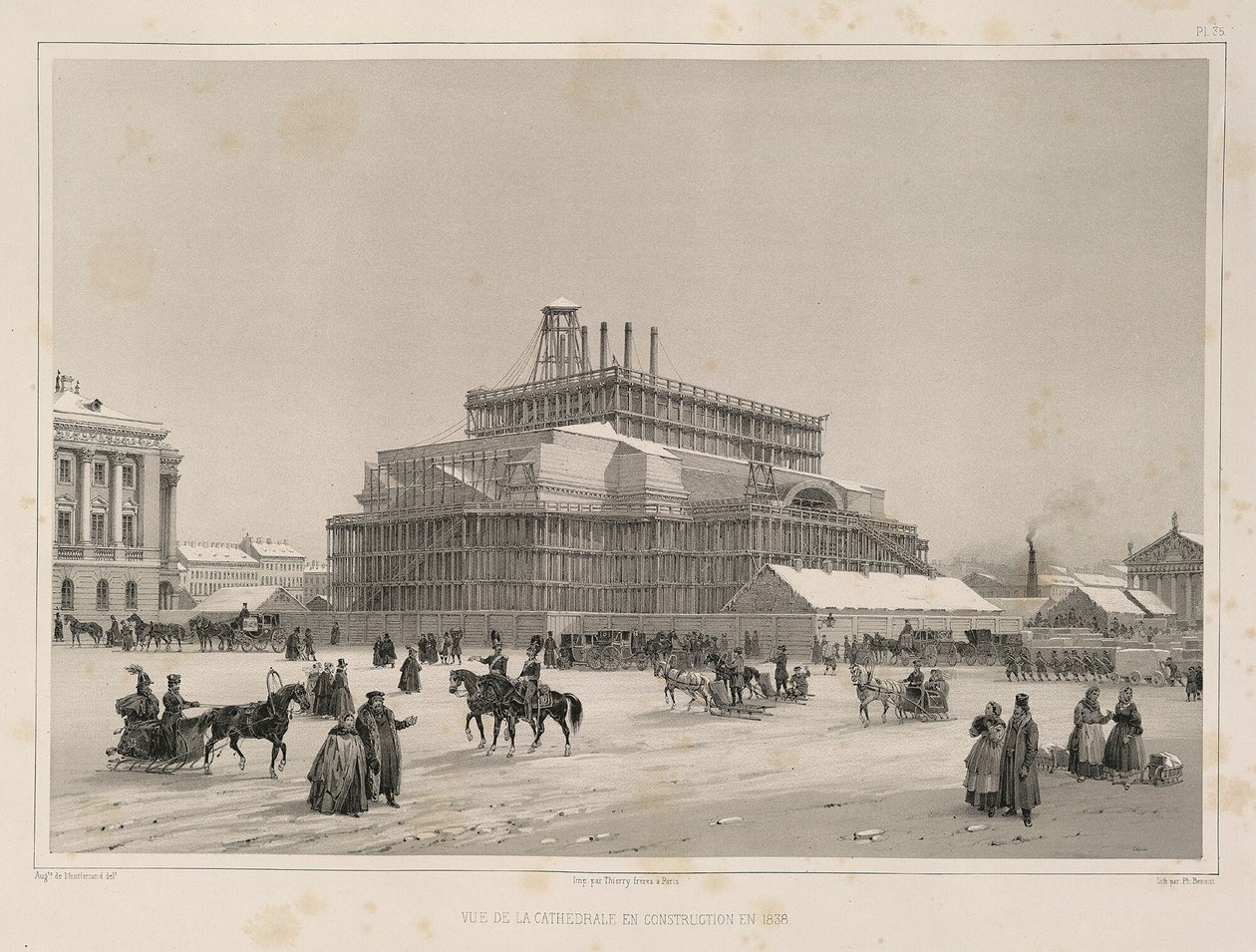 Byggearbeid ca 1838 Fra: The Construction of the Saint Isaacs Cathedral, 1845 av Auguste de Montferrand