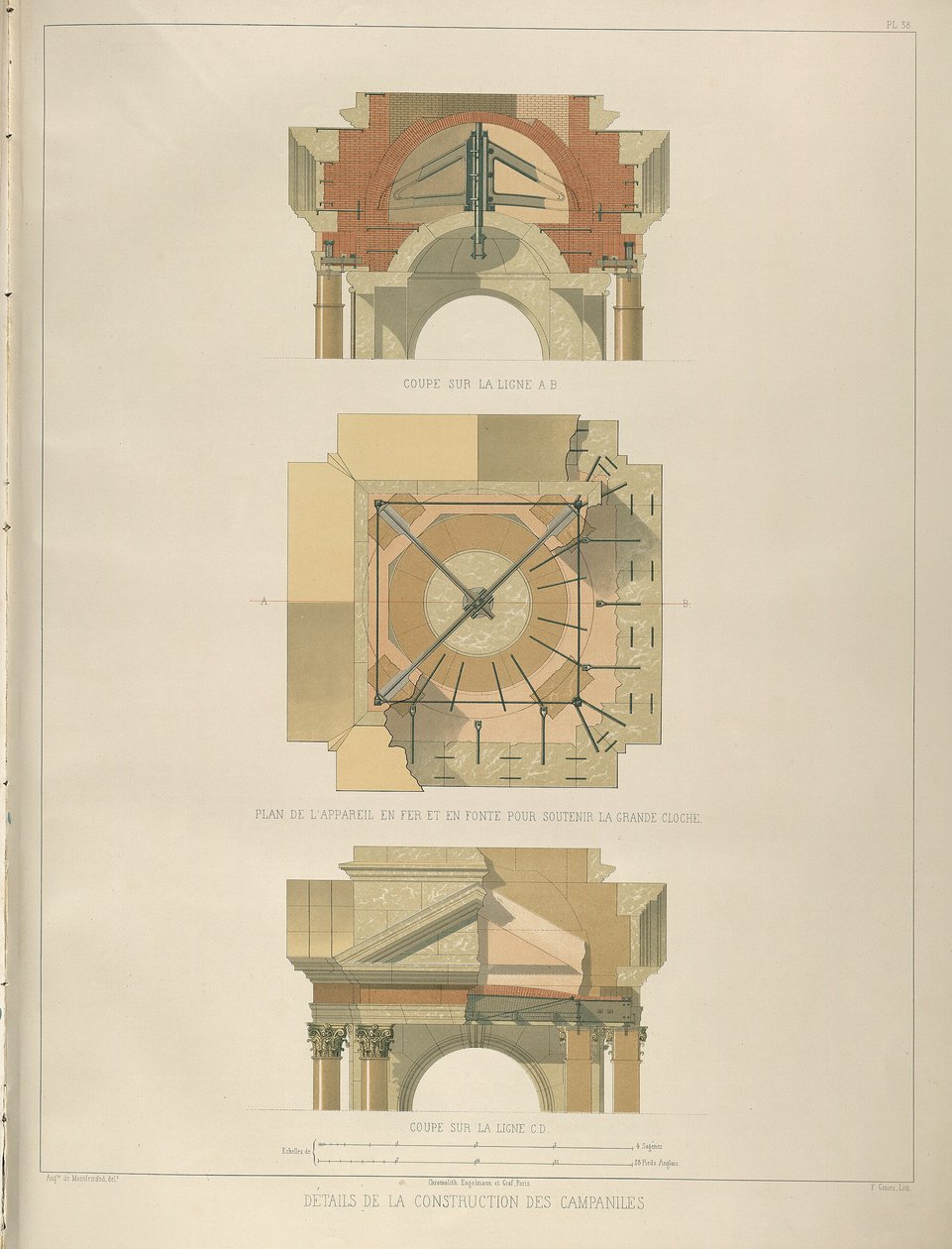 Detalj av klokketårnkonstruksjonen Fra: The Construction of the Saint Isaacs Cathedral, 1845 av Auguste de Montferrand