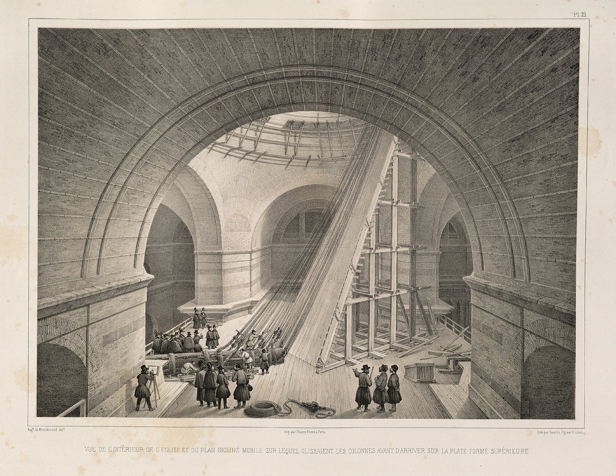 Innsiden av katedralen og en rampe Fra: The Construction of the Saint Isaacs Cathedral, 1845 av Auguste de Montferrand