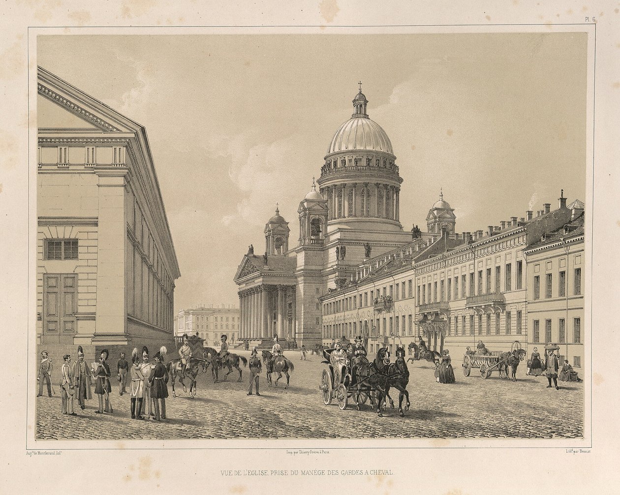 Saint Isaacs Cathedral sett fra kavaleriets manege Fra: Byggingen av Saint Isaacs Cathedral, 1845 av Auguste de Montferrand