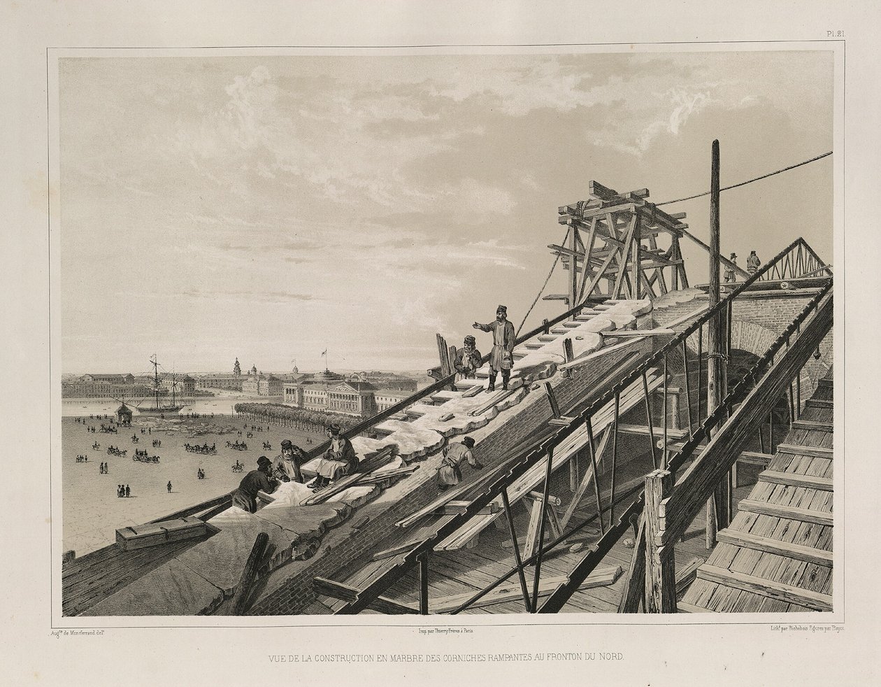 Cornice Construction Fra: The Construction of the Saint Isaacs Cathedral, 1845 av Auguste de Montferrand