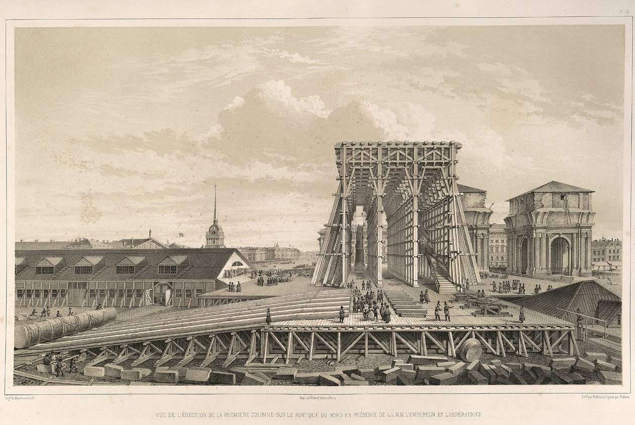 Den første kolonnen om konstruksjonen Fra: The Construction of the Saint Isaacs Cathedral, 1845 av Auguste de Montferrand