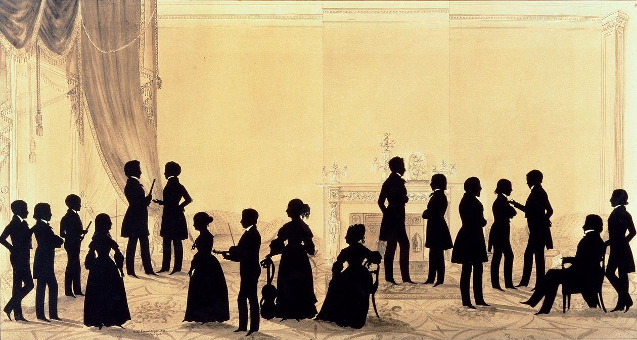 Silhouette of the Family and Guests of Dr Cheesman, 1840 av Augustin Amant Constant Fidele Edouart