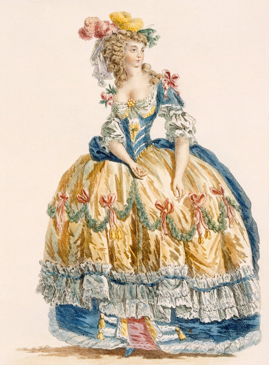 Ladys forseggjorte ballkjole, gravert av Dupin, fra 