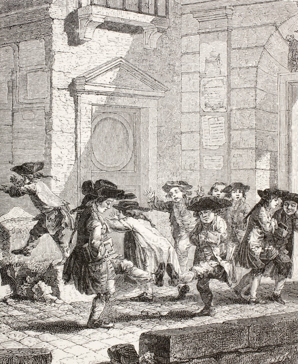 Små barn forlater skolen, 1875 av Augustin de Saint Aubin