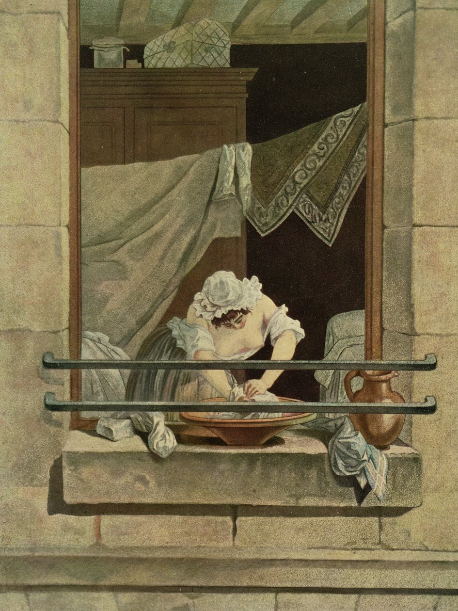 The Washerwoman, gravert av J. Laurent Julien (c18th) og Jean-Baptiste Morret (fl.1790-1820) av Augustin de Saint Aubin