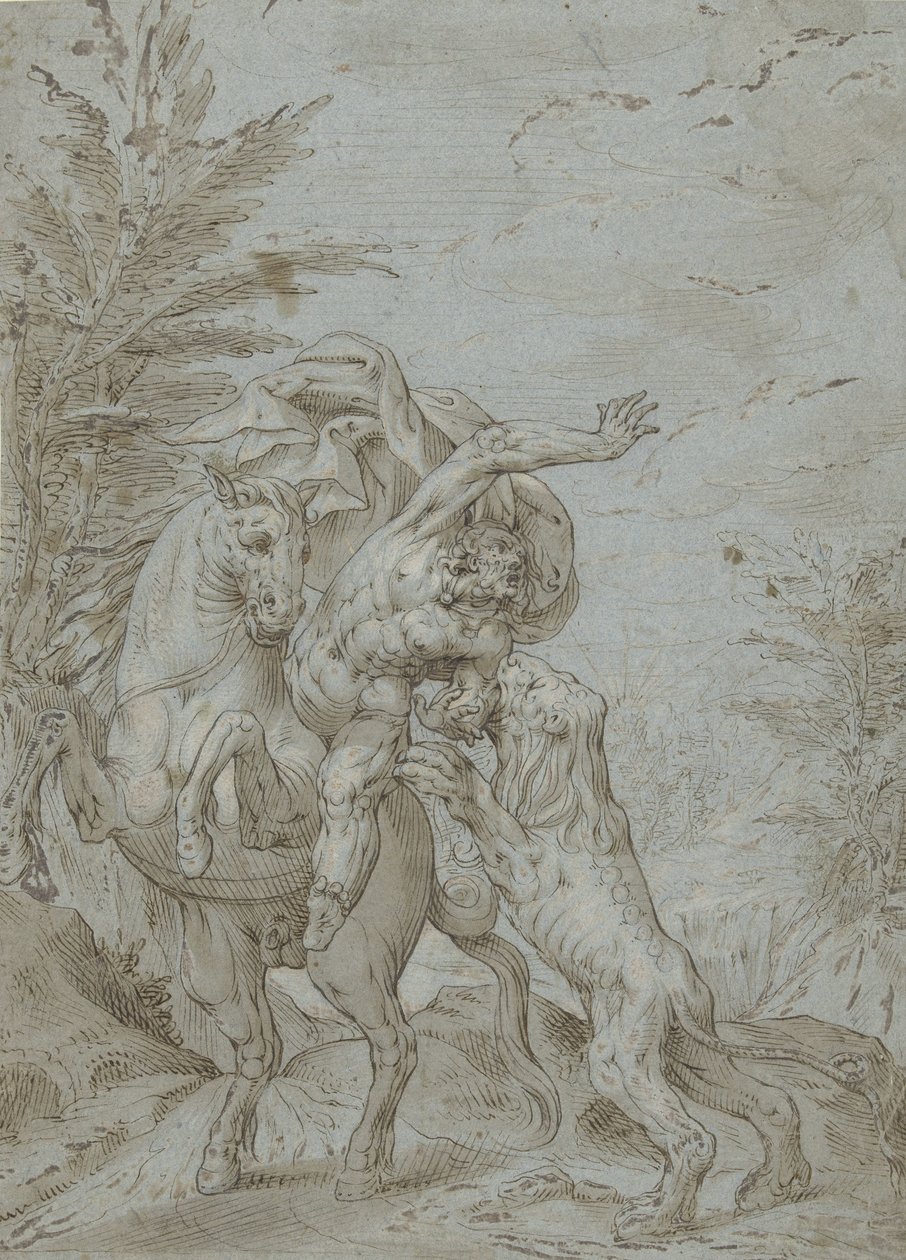 Rytter angrepet av løve (profeten Bileam?) av Augustin Braun (possibly)