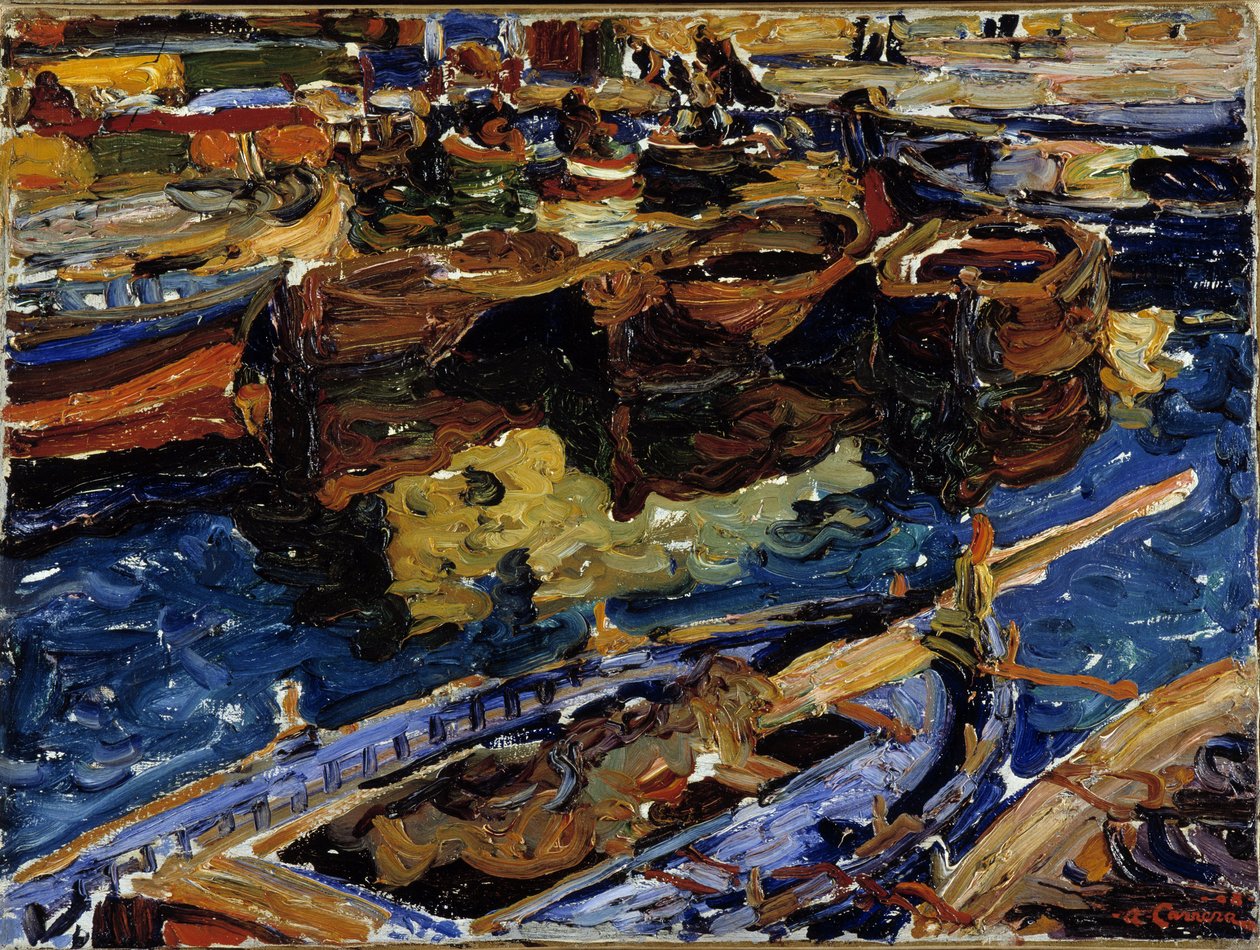 Båter i den gamle havnen i Marseille av Augustin Carrera