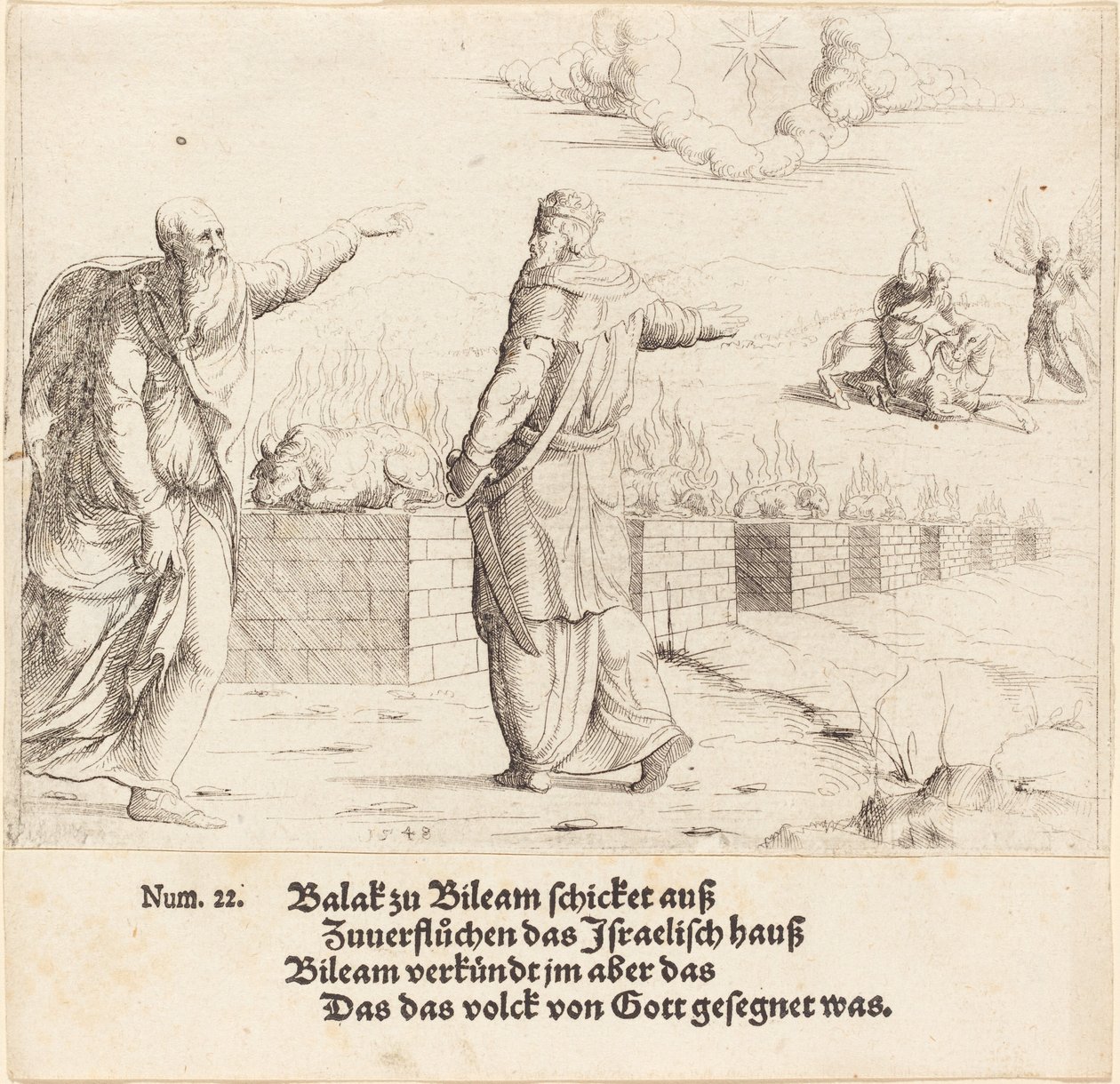 Balaks offer og Bileams profeti, 1548. av Augustin Hirschvogel