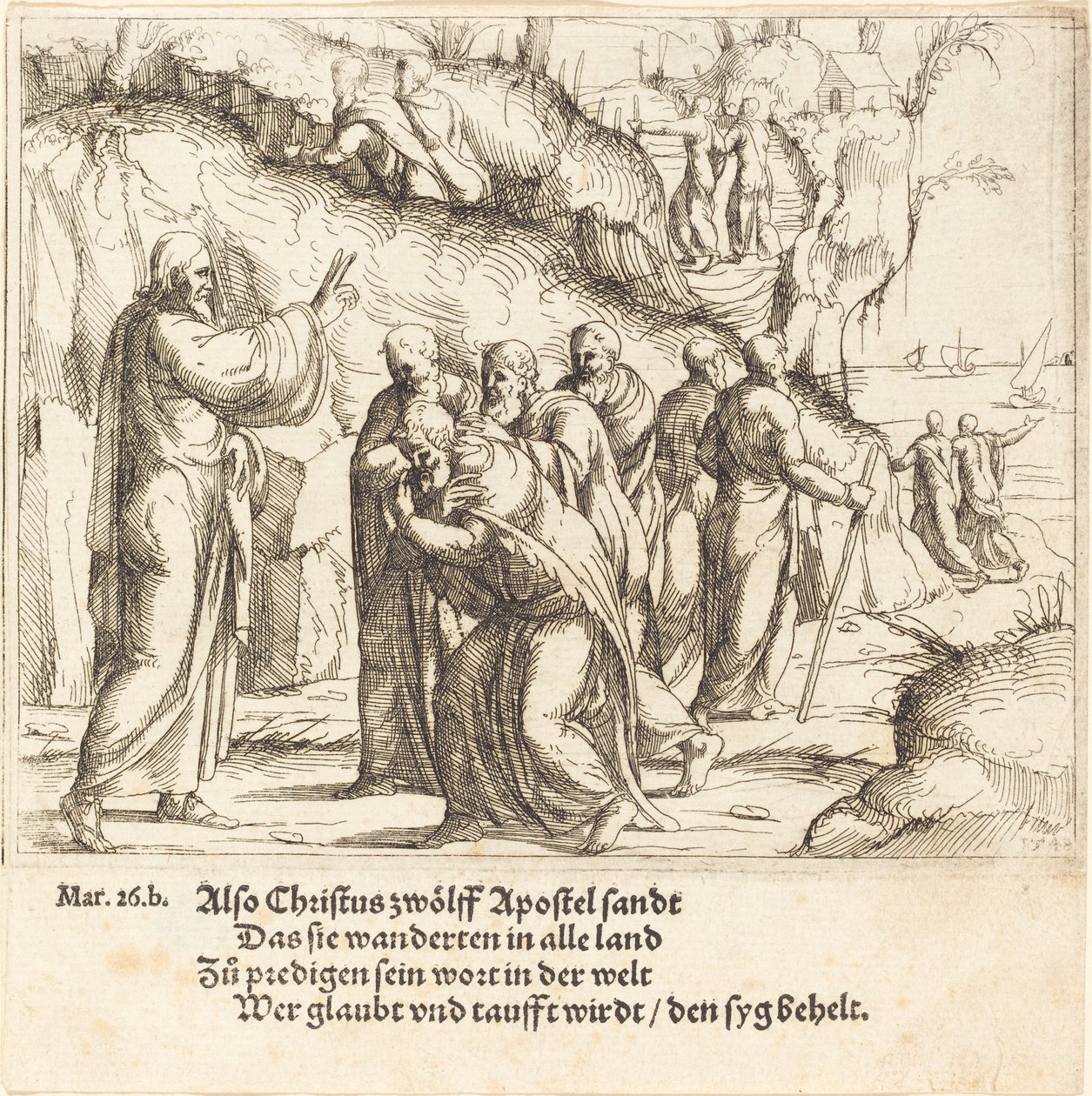 Kristus anklager apostlene for deres misjon, 1548. av Augustin Hirschvogel