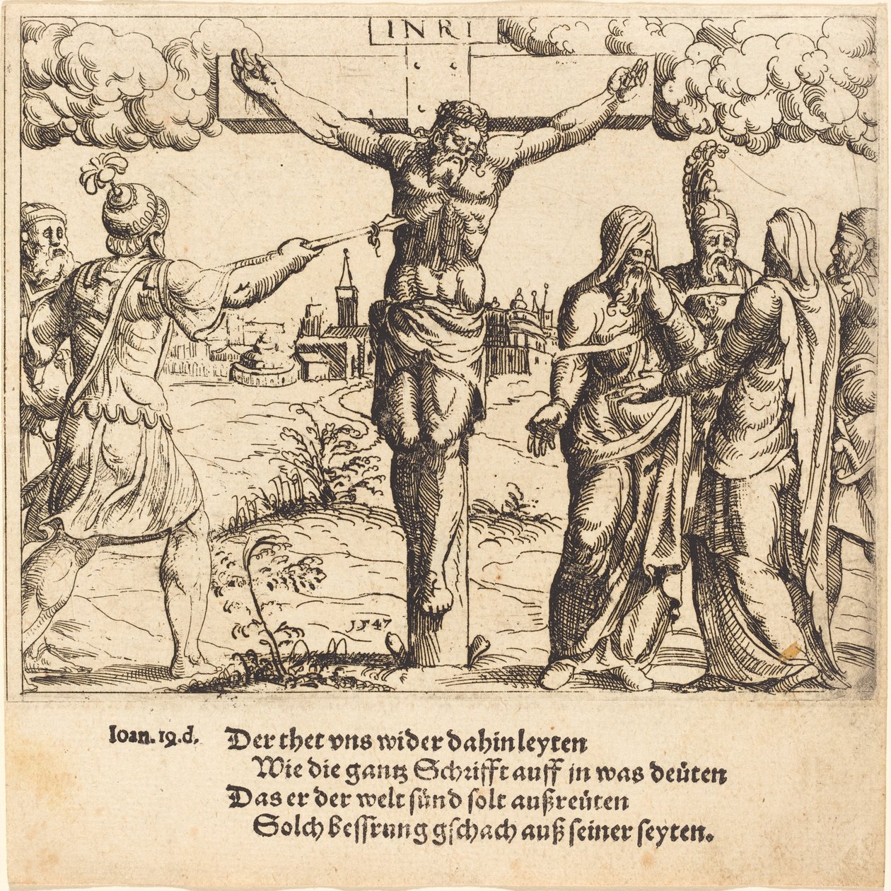 Kristus er gjennomboret med lansen, 1547. av Augustin Hirschvogel