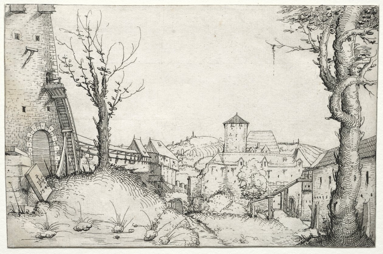 Gårdsplassen til et slott, 1546. av Augustin Hirschvogel