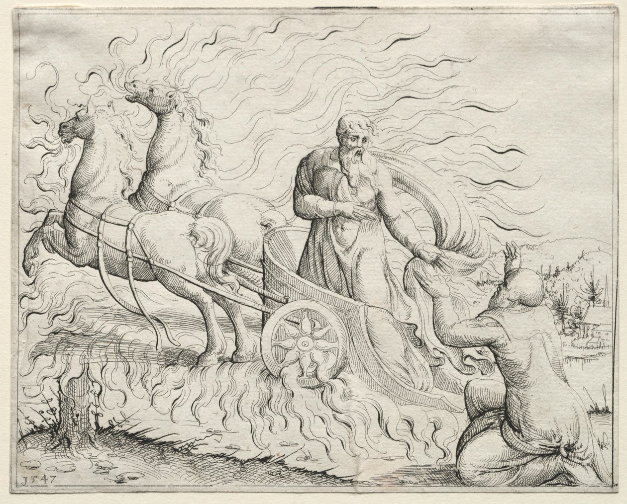 Elias stiger opp til himmelen, 1547. av Augustin Hirschvogel