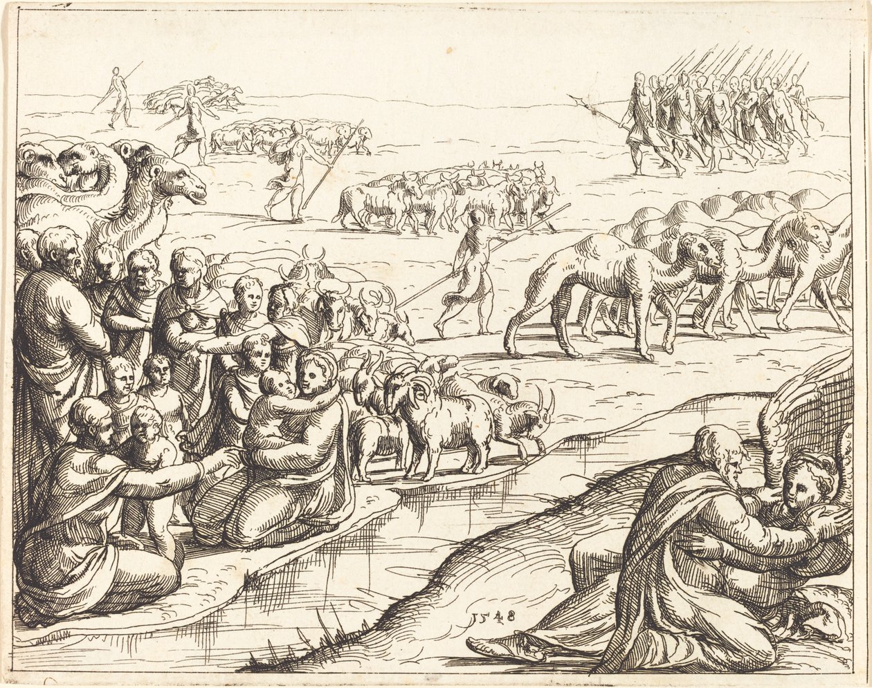 Jacob som bryter med engelen. av Augustin Hirschvogel