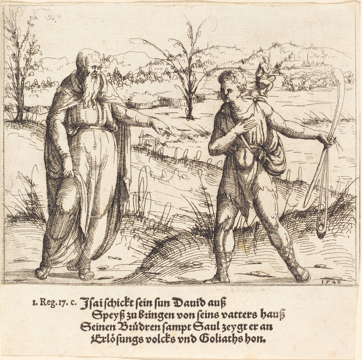 Jesse sender David til sine brødre og Saul, 1548. av Augustin Hirschvogel