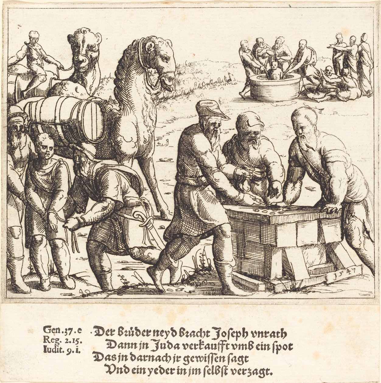 Josef solgt til ismaelittene, 1547. av Augustin Hirschvogel