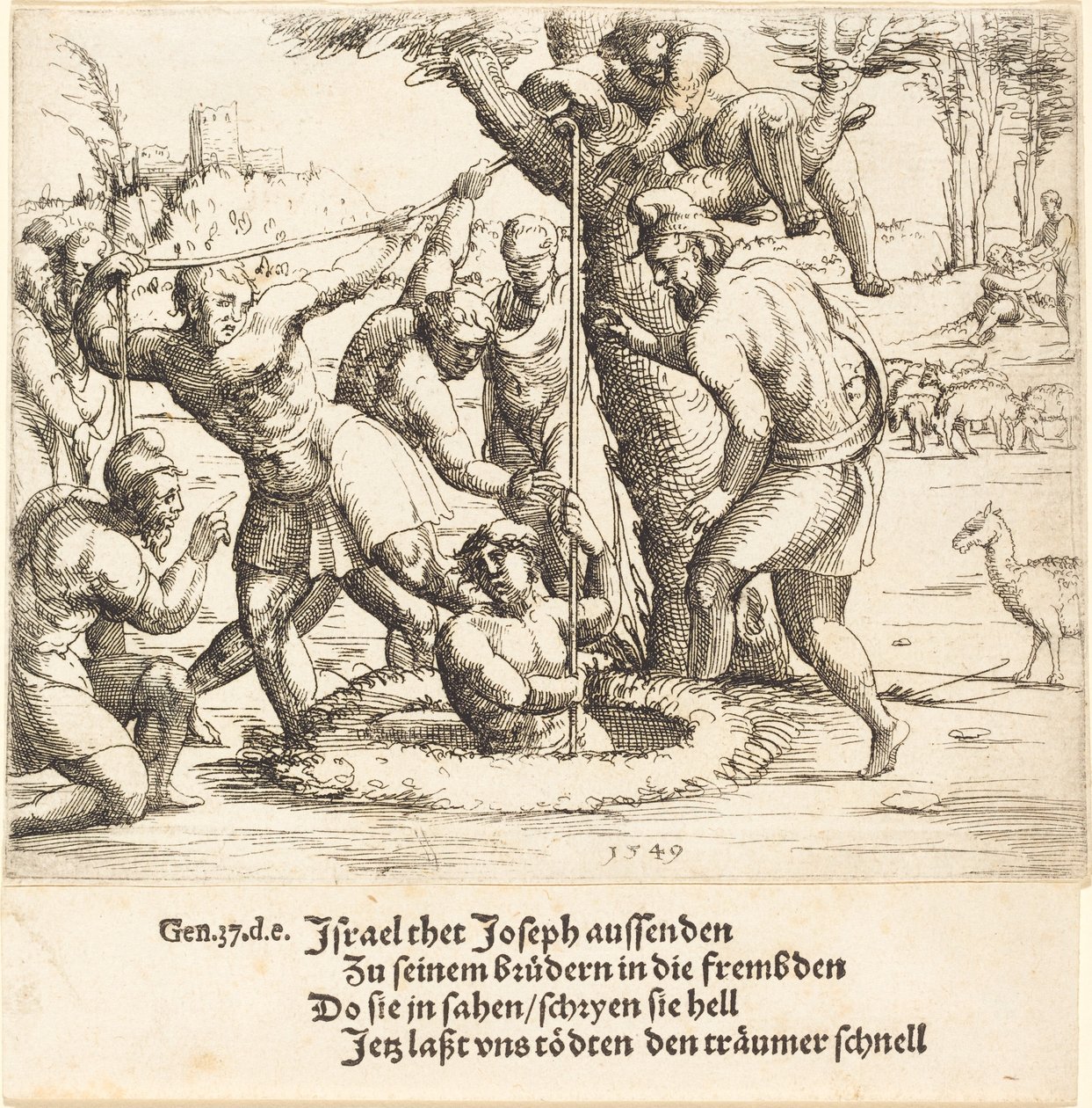 Joseph kastet i brønnen, 1549. av Augustin Hirschvogel