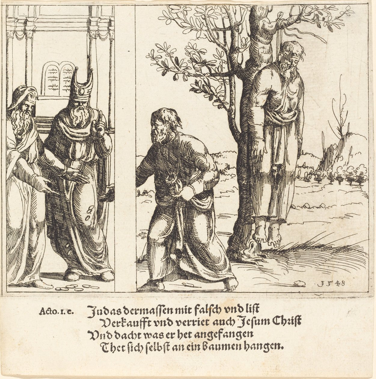 Judas returnerer de tretti sølvstykkene av Augustin Hirschvogel
