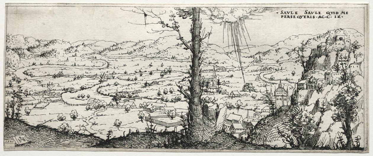 Landskap med konvertering av saulus, 1545. av Augustin Hirschvogel