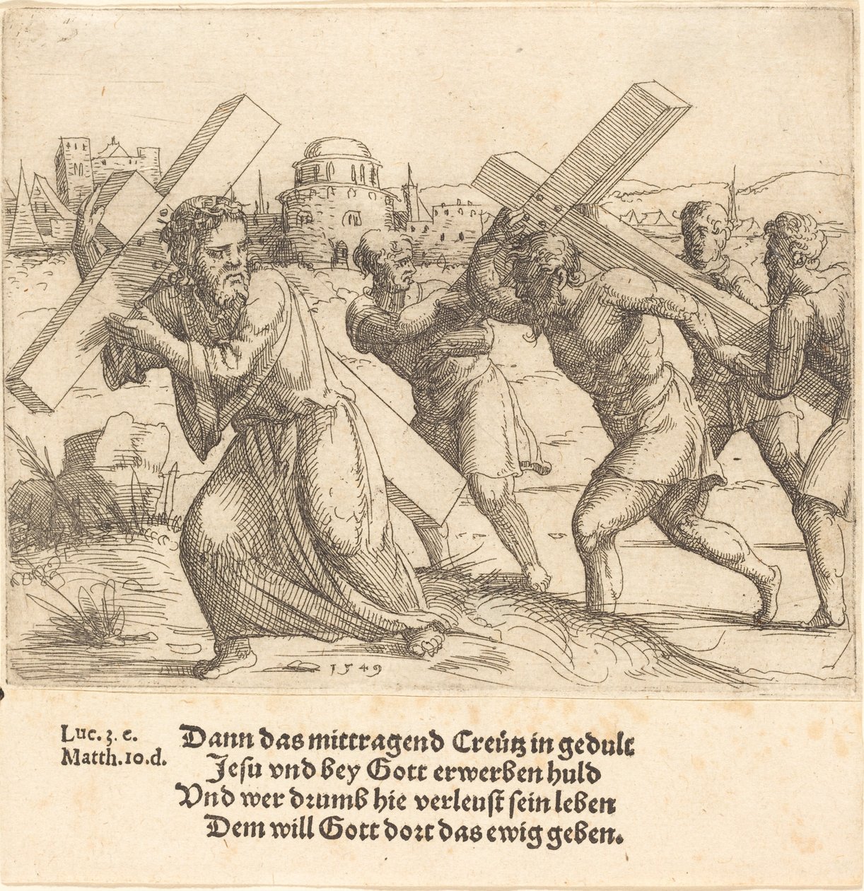 Mennesket bærer korset etter Kristus, 1549. av Augustin Hirschvogel
