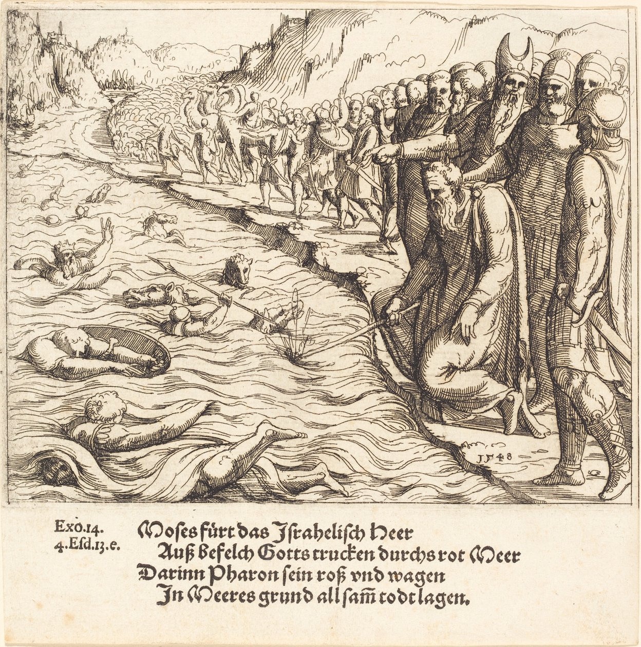Moses lukker Rødehavet, 1548. av Augustin Hirschvogel