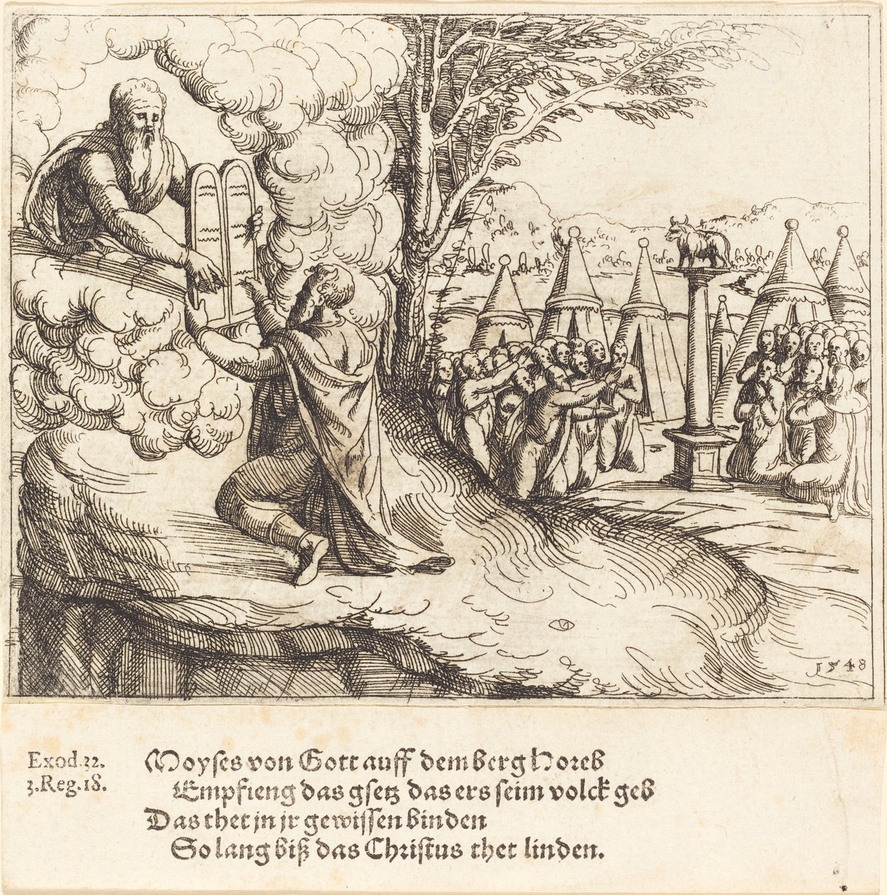 Moses mottar tavlene, 1548. av Augustin Hirschvogel
