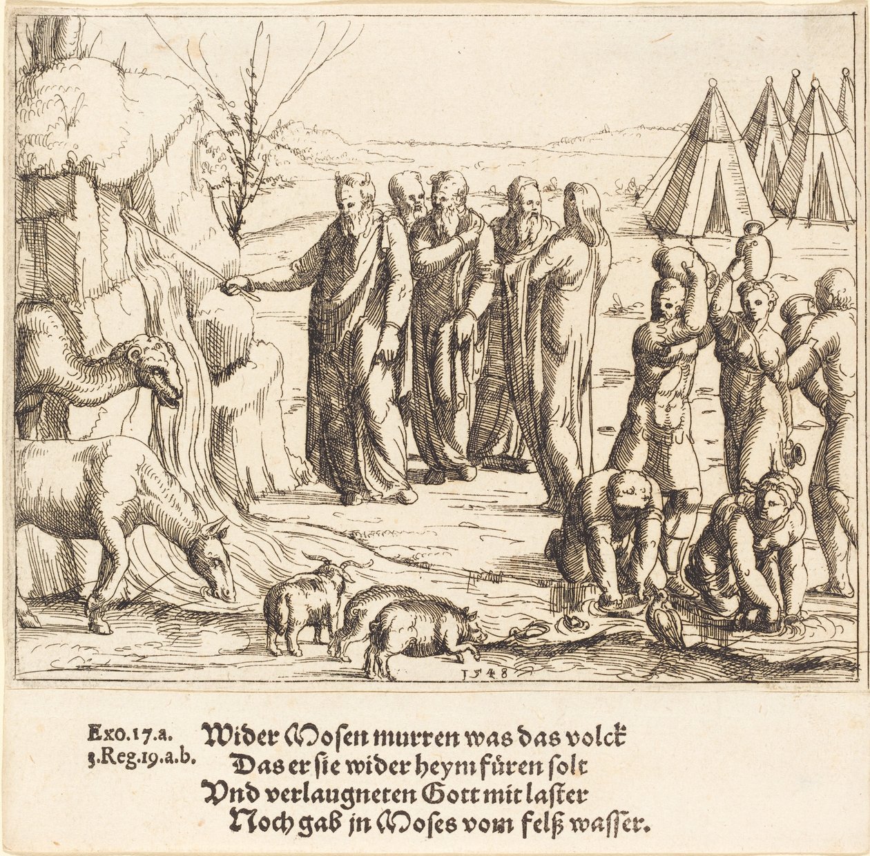 Moses slår klippen av Augustin Hirschvogel