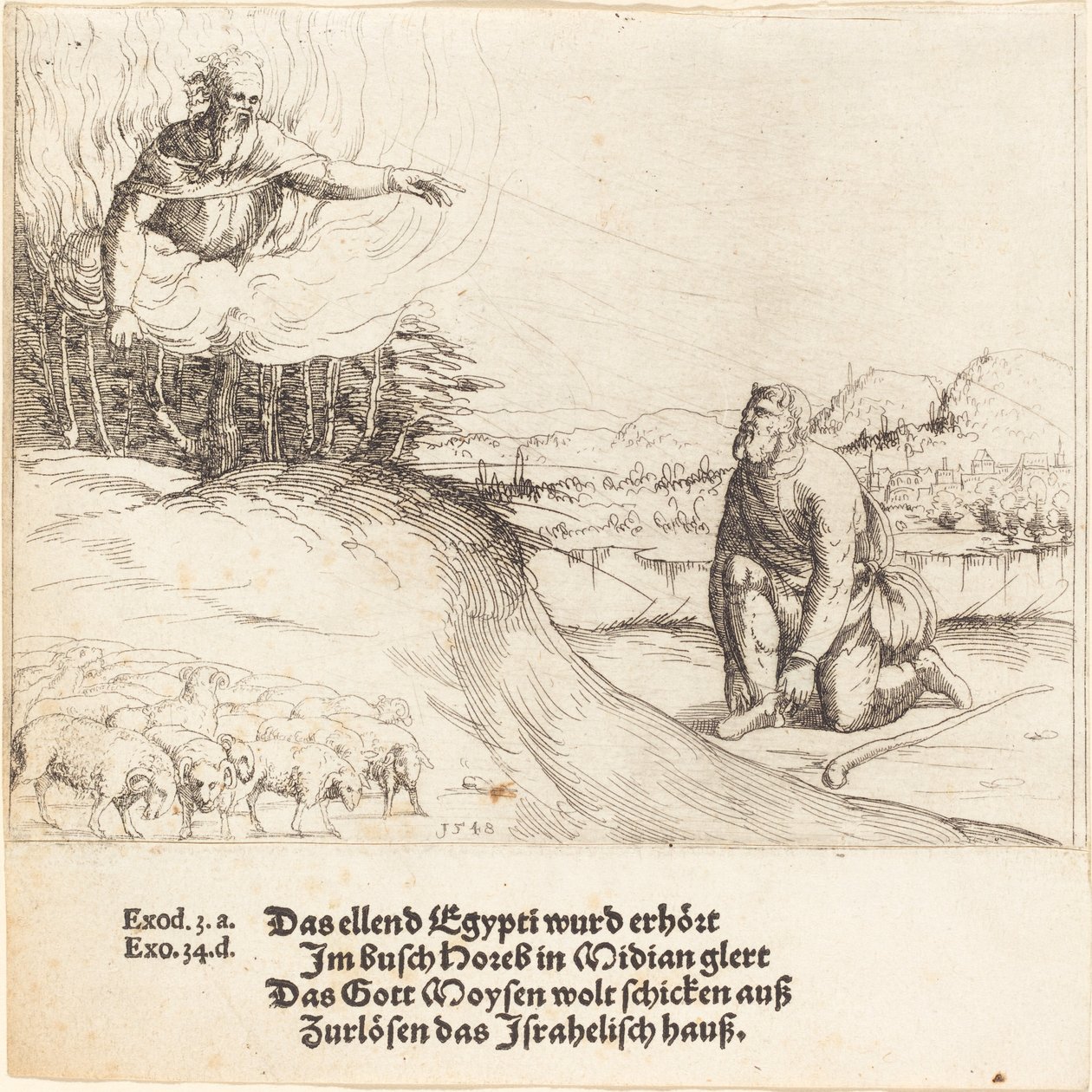 Moses og den brennende busken, 1548. av Augustin Hirschvogel