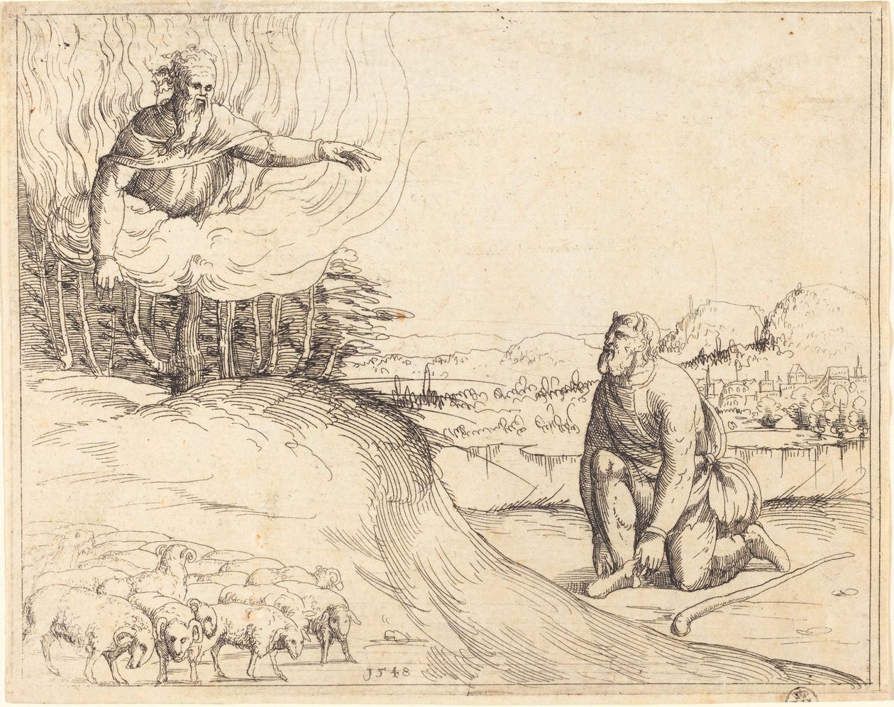 Moses og den brennende busken, 1548. av Augustin Hirschvogel