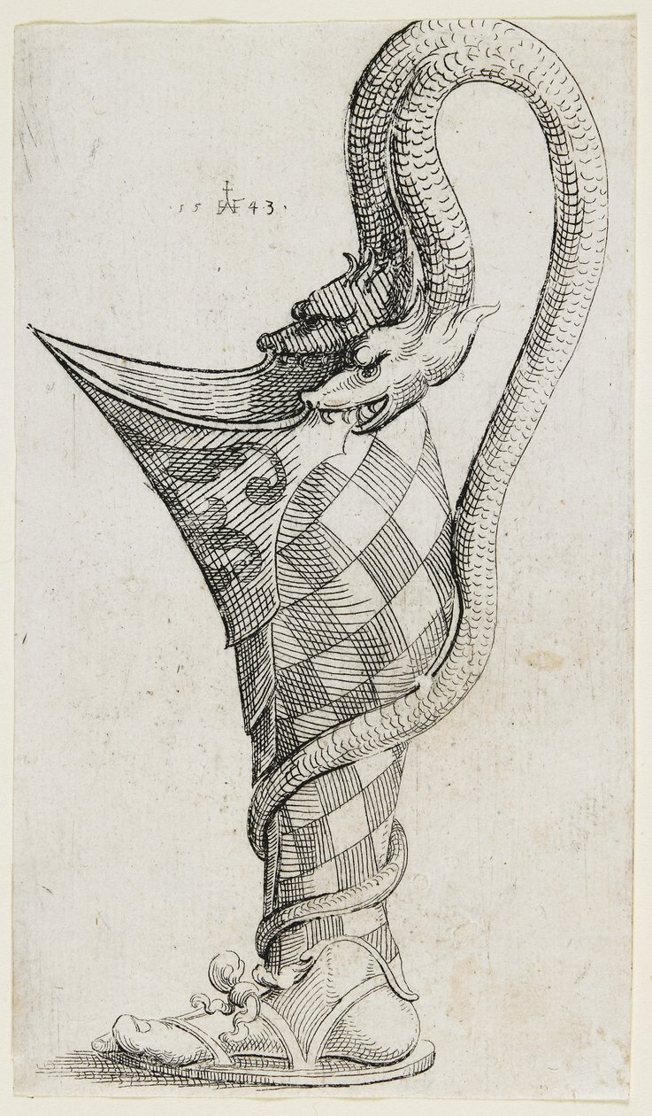 Ornamental benformet fartøy, 1543 av Augustin Hirschvogel