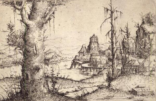 S.9-1993 Elvelandskap med et kraftig tre av Augustin Hirschvogel