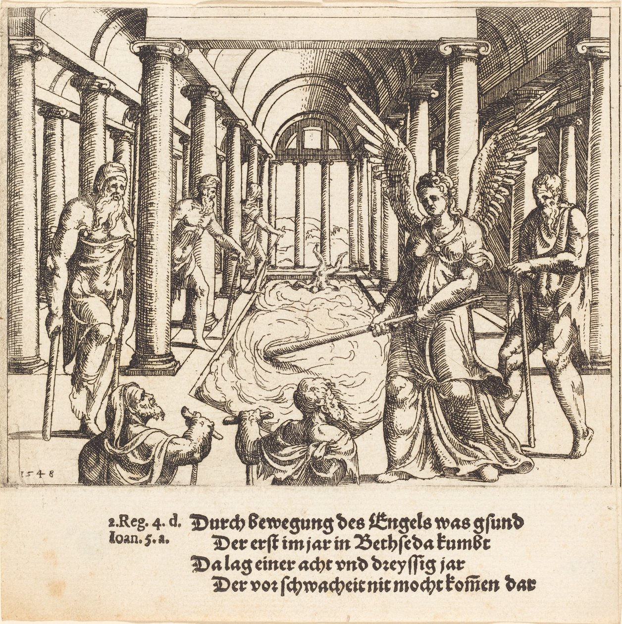 Engelen som agiterer bassenget i Bethesda, 1548. av Augustin Hirschvogel
