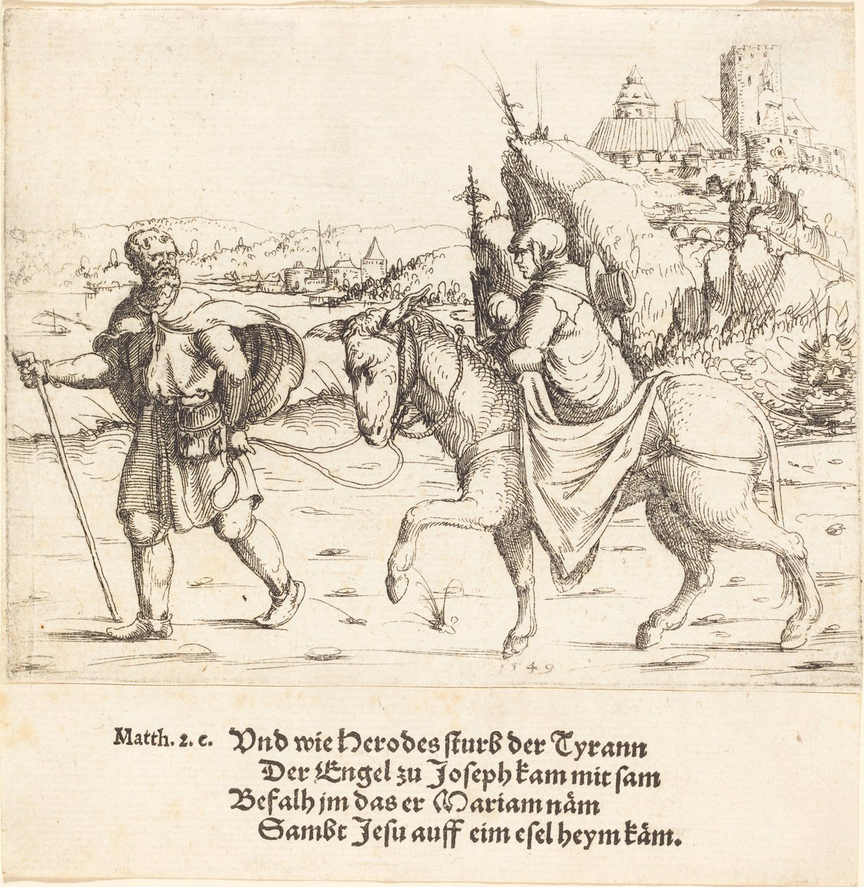 Den hellige familie vender tilbake fra Egypt, 1549. av Augustin Hirschvogel